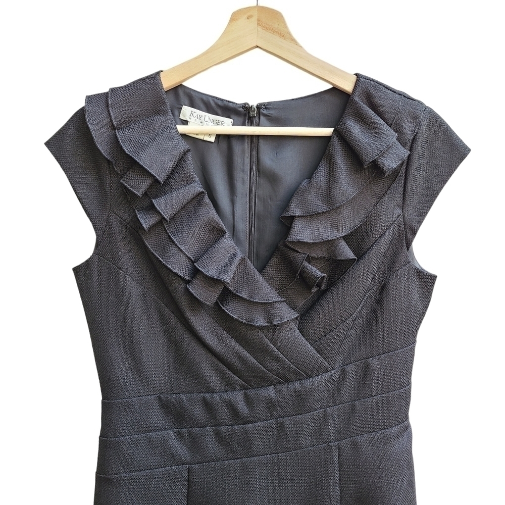 Kay Unger Little Black Dress with Ruffle Detail, Size 6 - Picture 2 of 8